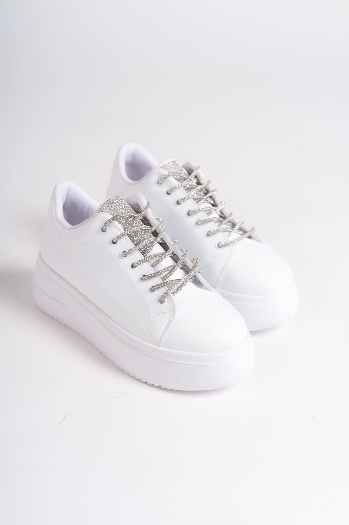DELLA Bağcıklı Ortopedik Taban Taşlı Kadın Sneaker Spor Ayakkabı CBT - Beyaz - Görsel 4