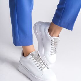 DELLA Bağcıklı Ortopedik Taban Taşlı Kadın Sneaker Spor Ayakkabı CBT - Beyaz