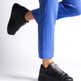 DELLA Bağcıklı Ortopedik Taban Taşlı Kadın Sneaker Spor Ayakkabı  CST - Siyah