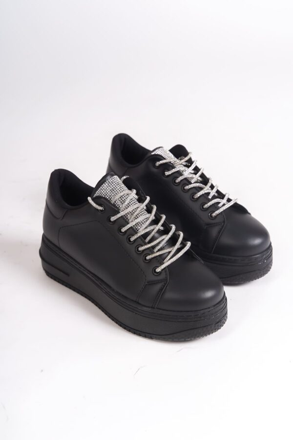 DELLA Bağcıklı Ortopedik Taban Taşlı Kadın Sneaker Spor Ayakkabı  CST - Siyah - Görsel 4