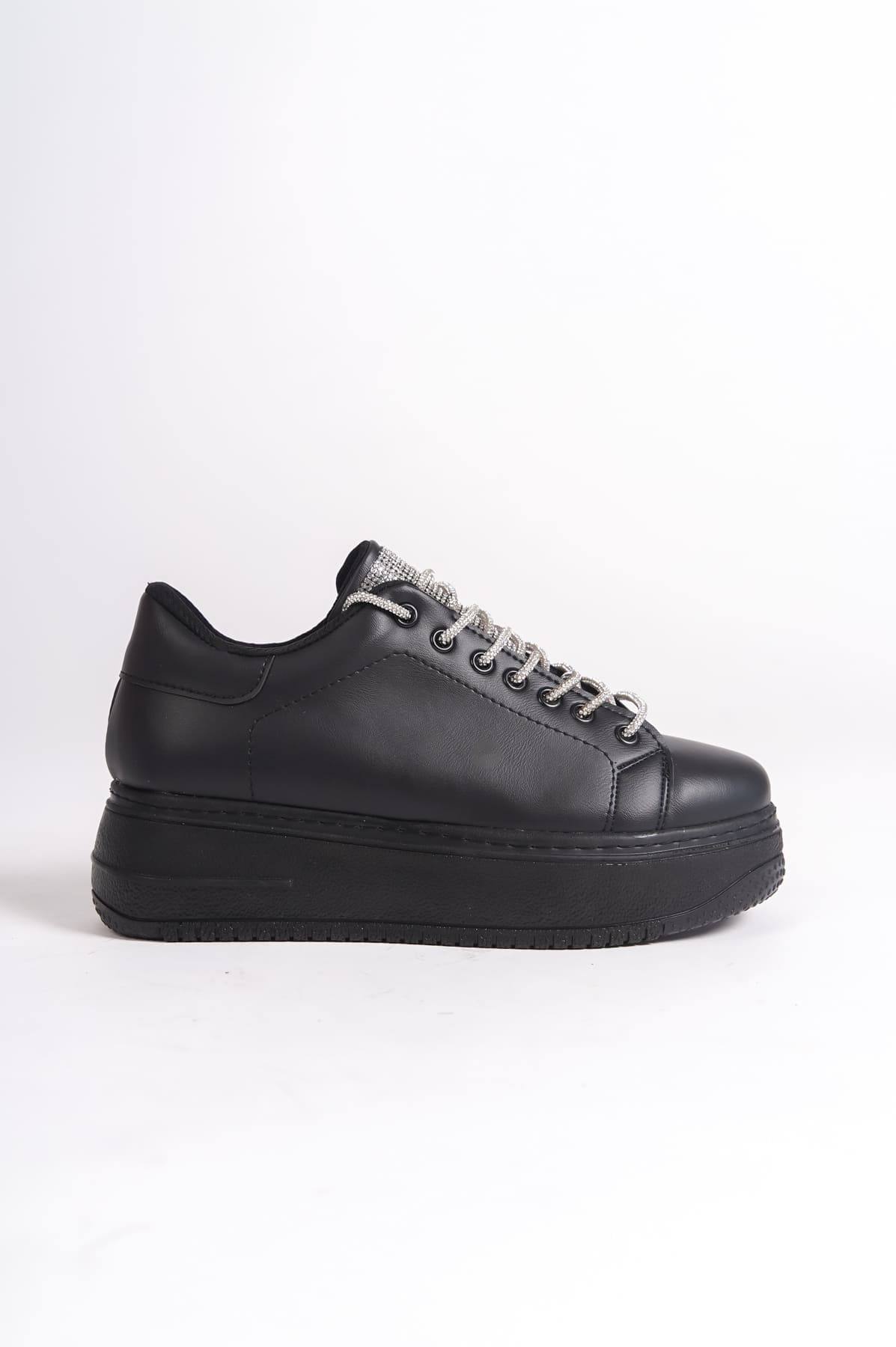 DELLA Bağcıklı Ortopedik Taban Taşlı Kadın Sneaker Spor Ayakkabı  CST - Siyah - Görsel 6
