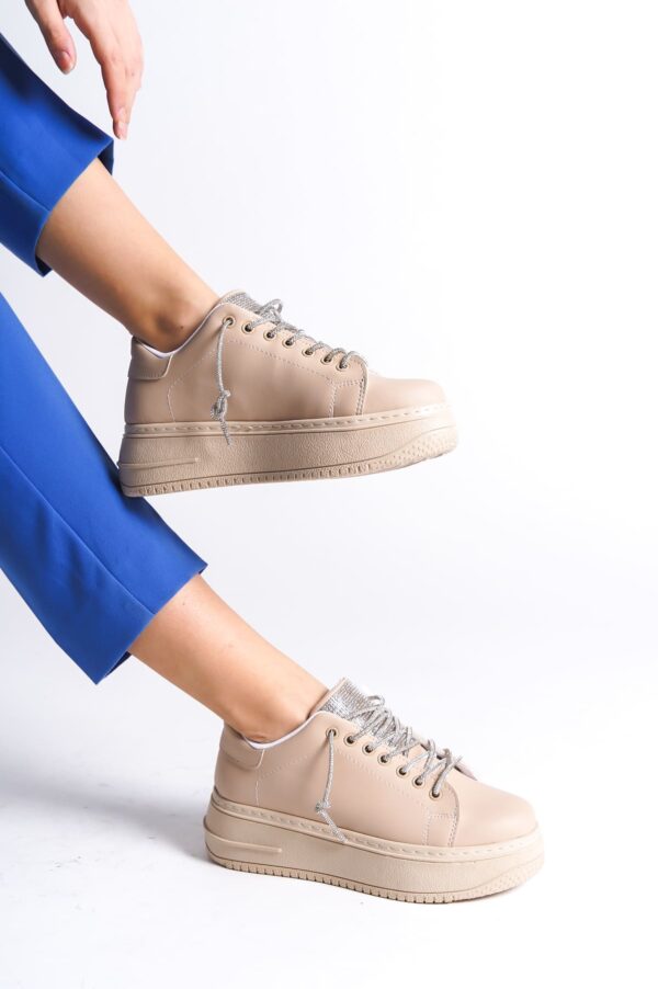 DELLA Bağcıklı Ortopedik Taban Taşlı Kadın Sneaker Spor Ayakkabı CTT - Ten - Görsel 2