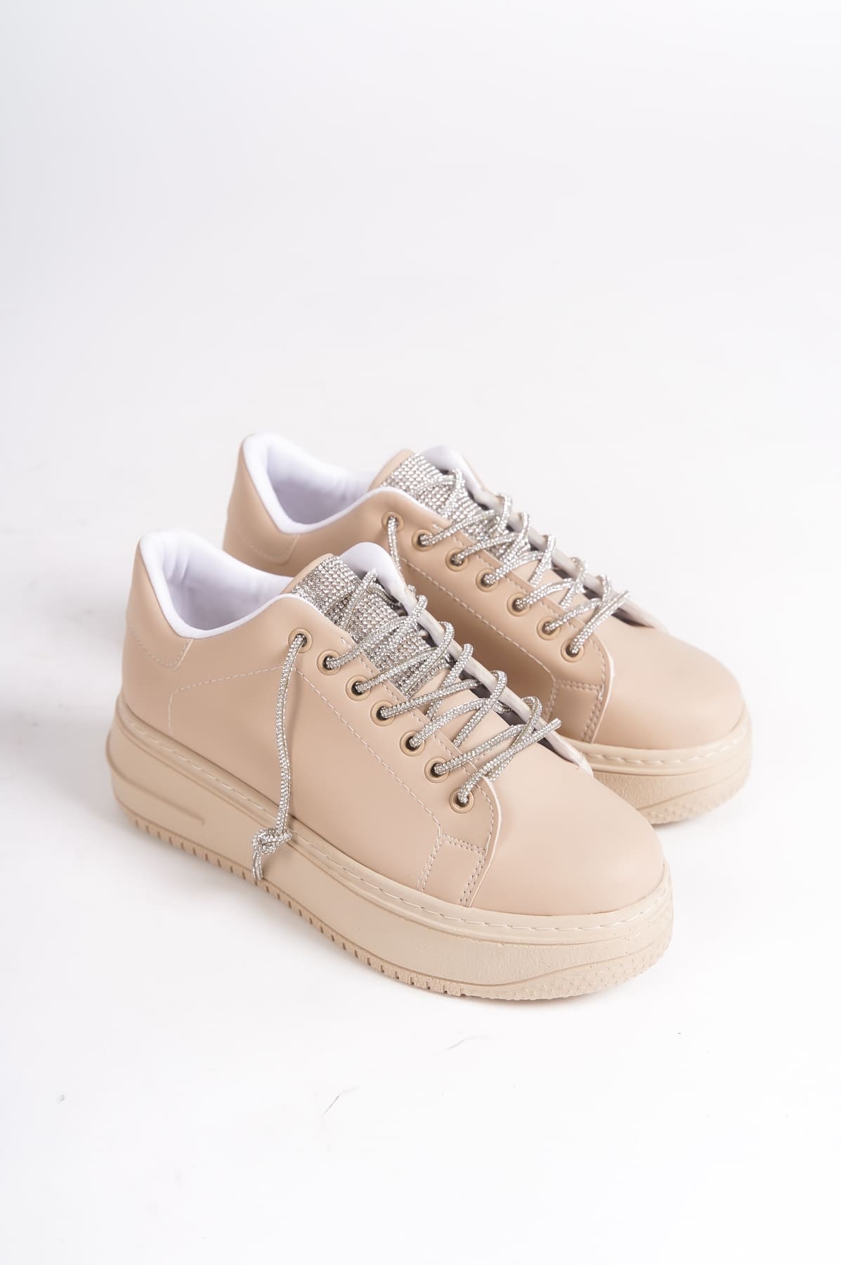 DELLA Bağcıklı Ortopedik Taban Taşlı Kadın Sneaker Spor Ayakkabı CTT - Ten - Görsel 4