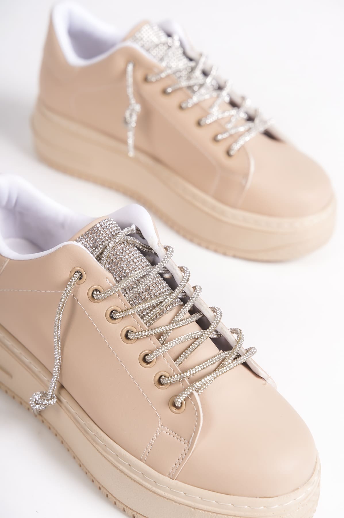 DELLA Bağcıklı Ortopedik Taban Taşlı Kadın Sneaker Spor Ayakkabı CTT - Ten - Görsel 5