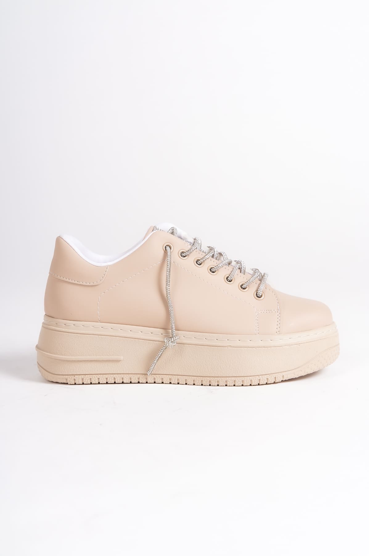 DELLA Bağcıklı Ortopedik Taban Taşlı Kadın Sneaker Spor Ayakkabı CTT - Ten - Görsel 6