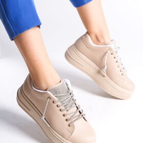 DELLA Bağcıklı Ortopedik Taban Taşlı Kadın Sneaker Spor Ayakkabı CTT - Ten