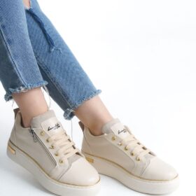 DINA Bağcıklı Fermuarlı Ortopedik Taban Kadın Sneaker Spor Ayakkabı  CKT - Krem/Altın