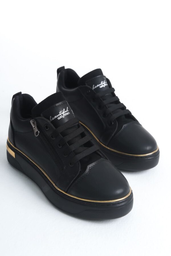 DINA Bağcıklı Fermuarlı Ortopedik Taban Kadın Sneaker Spor Ayakkabı  CST - Siyah/Altın - Görsel 4