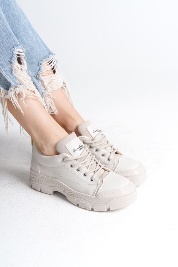 JANE Bağcıklı Ortopedik Taban Kadın Sneaker Spor Ayakkabı  CKT - Krem - Görsel 2