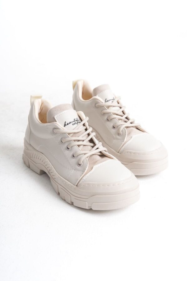 JANE Bağcıklı Ortopedik Taban Kadın Sneaker Spor Ayakkabı  CKT - Krem - Görsel 5