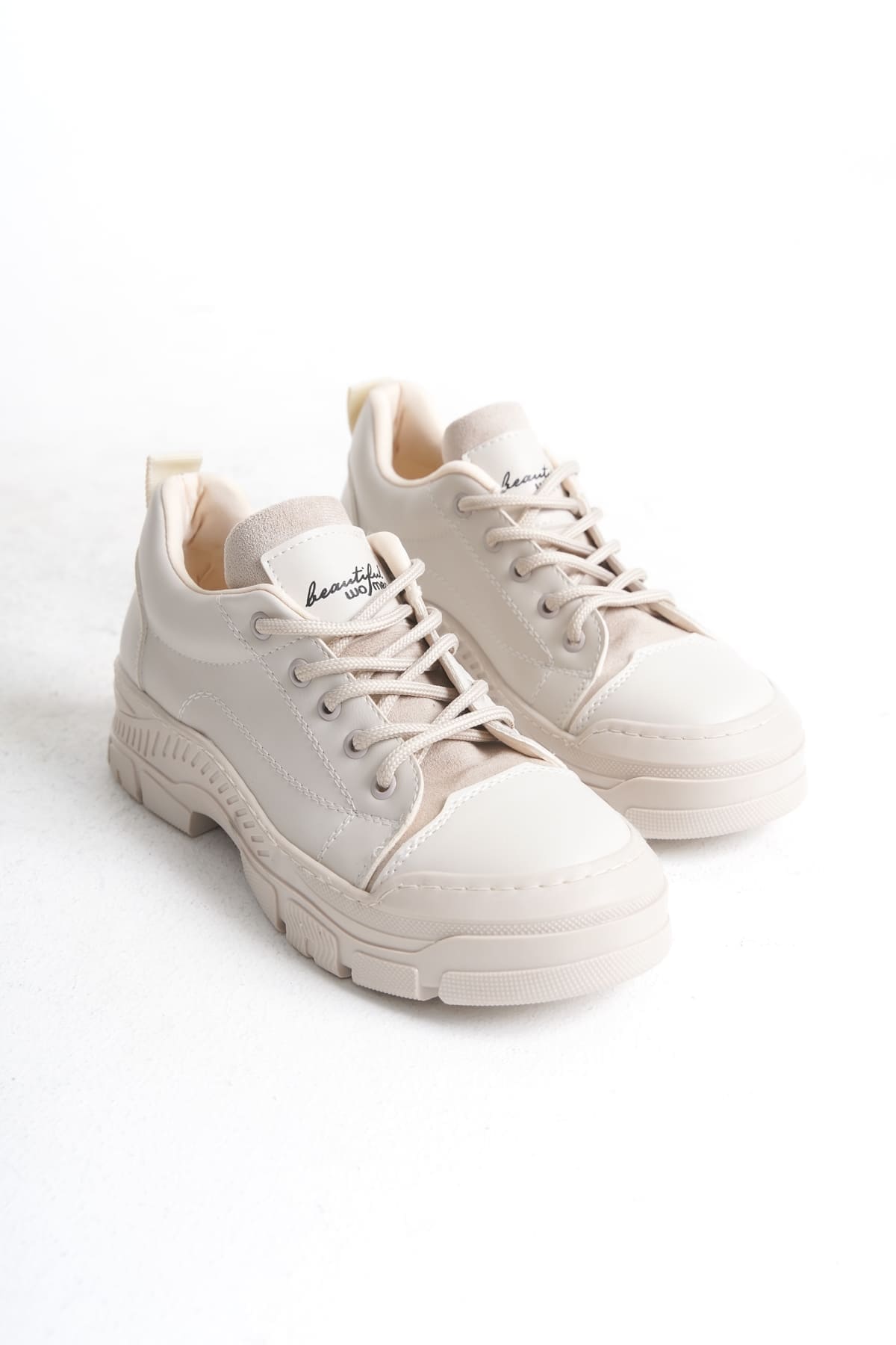 JANE Bağcıklı Ortopedik Taban Kadın Sneaker Spor Ayakkabı  CKT - Krem - Görsel 5