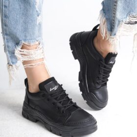 JANE Bağcıklı Ortopedik Taban Kadın Sneaker Spor Ayakkabı  CST - Siyah