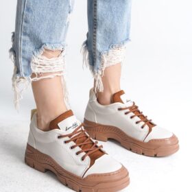 JANE Bağcıklı Ortopedik Taban Kadın Sneaker Spor Ayakkabı  CTT - Krem