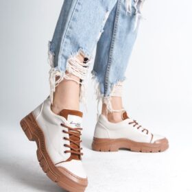 JANE Bağcıklı Ortopedik Taban Kadın Sneaker Spor Ayakkabı  CTT - Krem