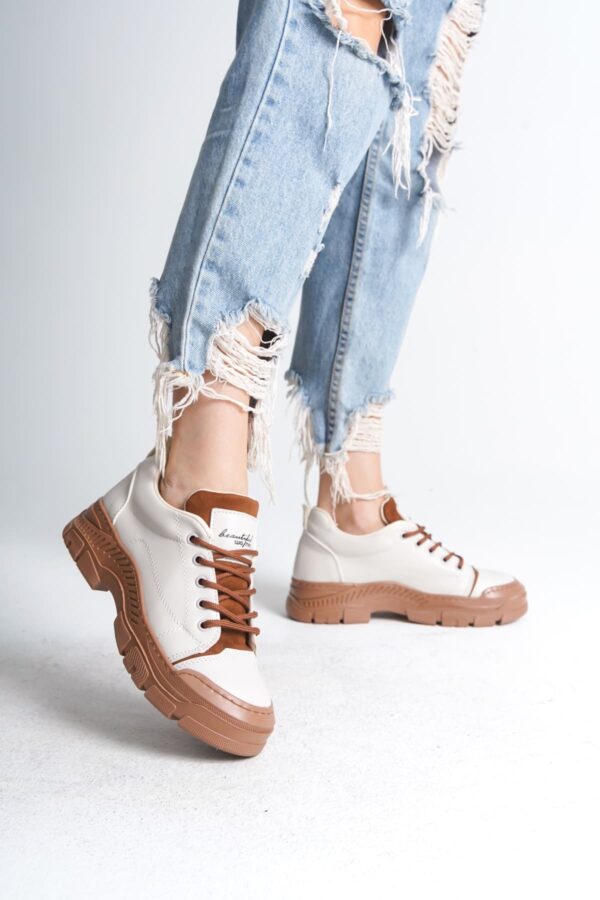JANE Bağcıklı Ortopedik Taban Kadın Sneaker Spor Ayakkabı  CTT - Krem - Görsel 2
