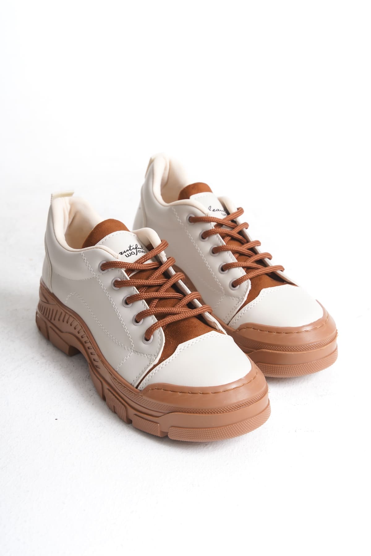 JANE Bağcıklı Ortopedik Taban Kadın Sneaker Spor Ayakkabı  CTT - Krem - Görsel 5