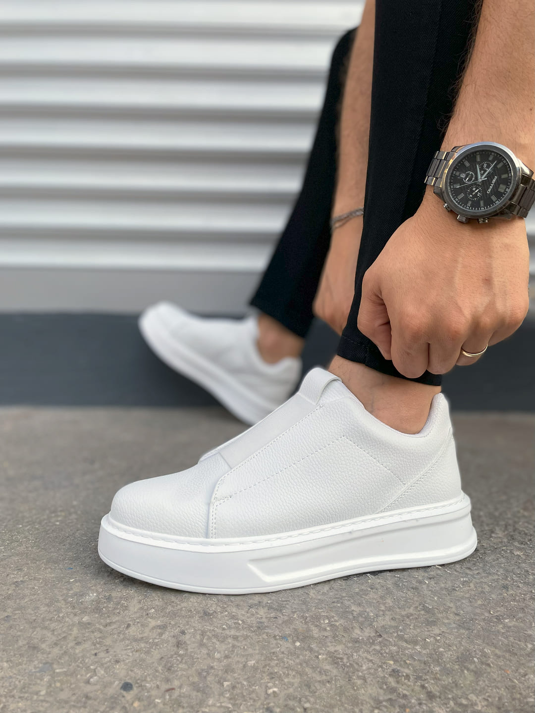 JY007 Alba Bağcıksız Cilt Erkek Günlük Sneaker Ayakkabı CBT Beyaz - Görsel 3