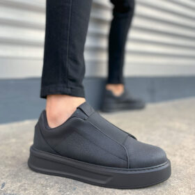 JY007 Alba Bağcıksız Cilt Erkek Günlük Sneaker Ayakkabı CST Siyah