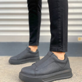 JY007 Alba Bağcıksız Cilt Erkek Günlük Sneaker Ayakkabı CST Siyah