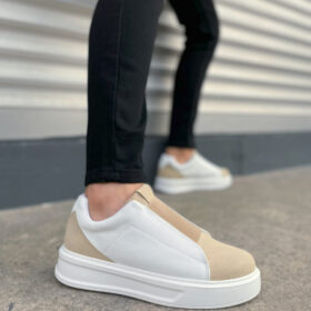 JY007 Alba Bağcıksız Süet Cilt Erkek Günlük Sneaker Ayakkabı SCBT Bej/Beyaz