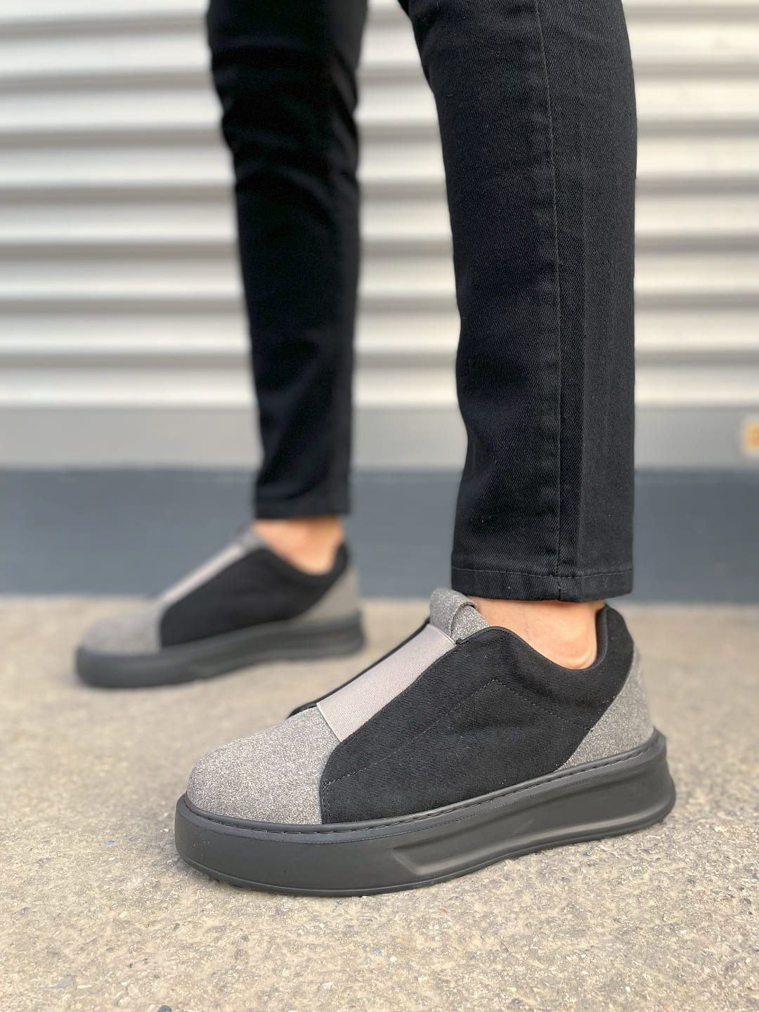 JY007 Alba Bağcıksız Süet Erkek Günlük Sneaker Ayakkabı SST Gri/Siyah - Görsel 2