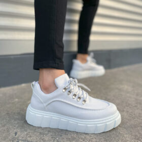 JY010 Cloud Bağcıklı Cilt Erkek Günlük Sneaker Ayakkabı CBT - Beyaz