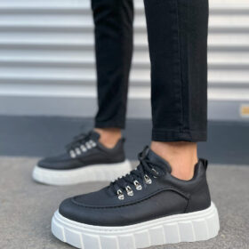 JY010 Cloud Bağcıklı Cilt Erkek Günlük Sneaker Ayakkabı CBT - Siyah