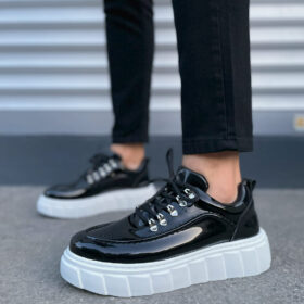JY010 Cloud Bağcıklı Rugan Erkek Günlük Sneaker Ayakkabı RBT - Siyah