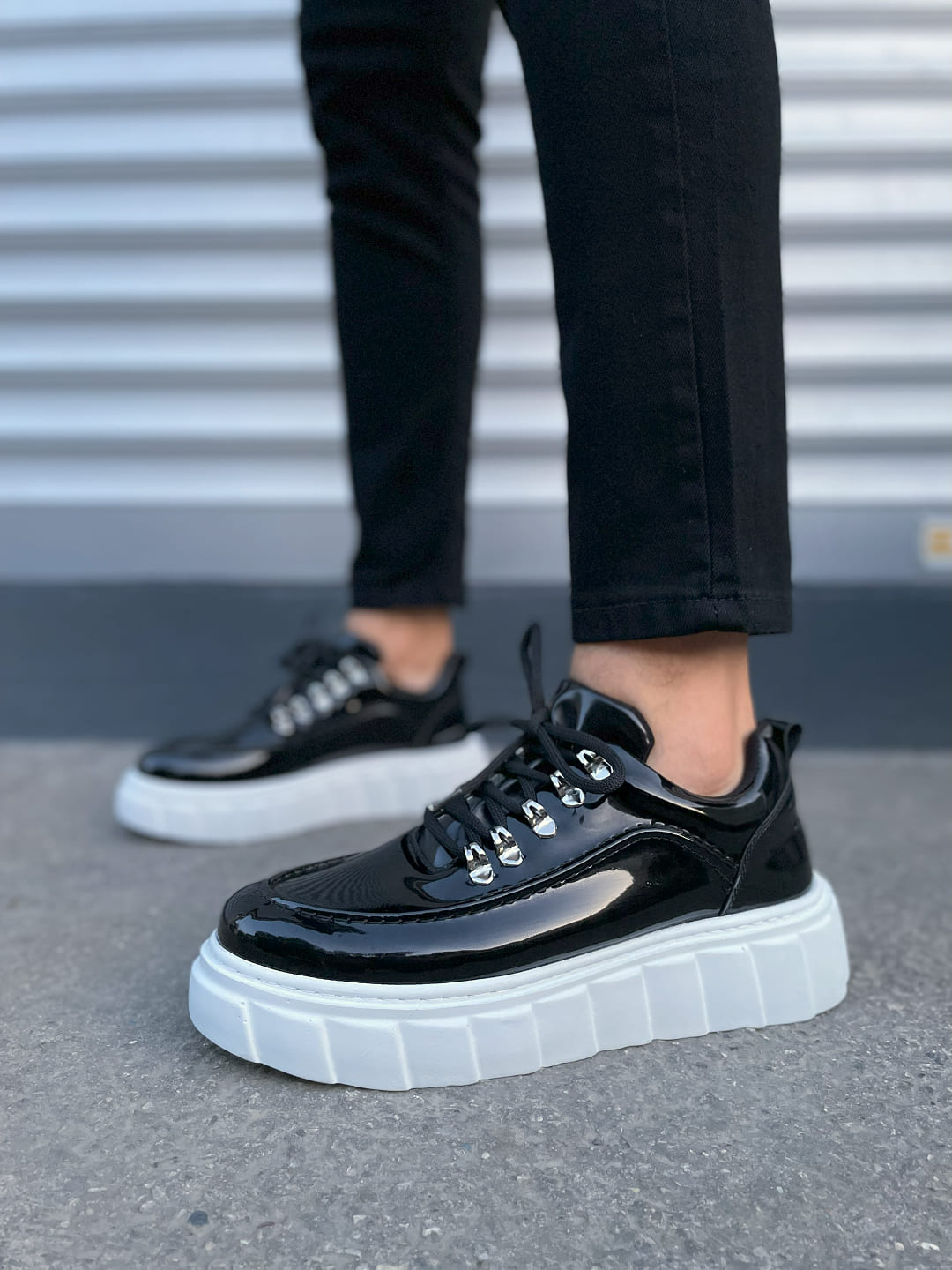 JY010 Cloud Bağcıklı Rugan Erkek Günlük Sneaker Ayakkabı RBT - Siyah - Görsel 2