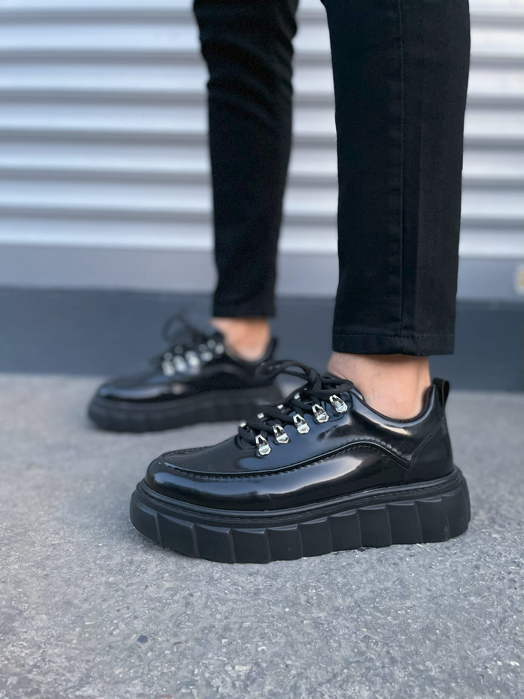JY010 Cloud Bağcıklı Rugan Erkek Günlük Sneaker Ayakkabı RST - Siyah - Görsel 2