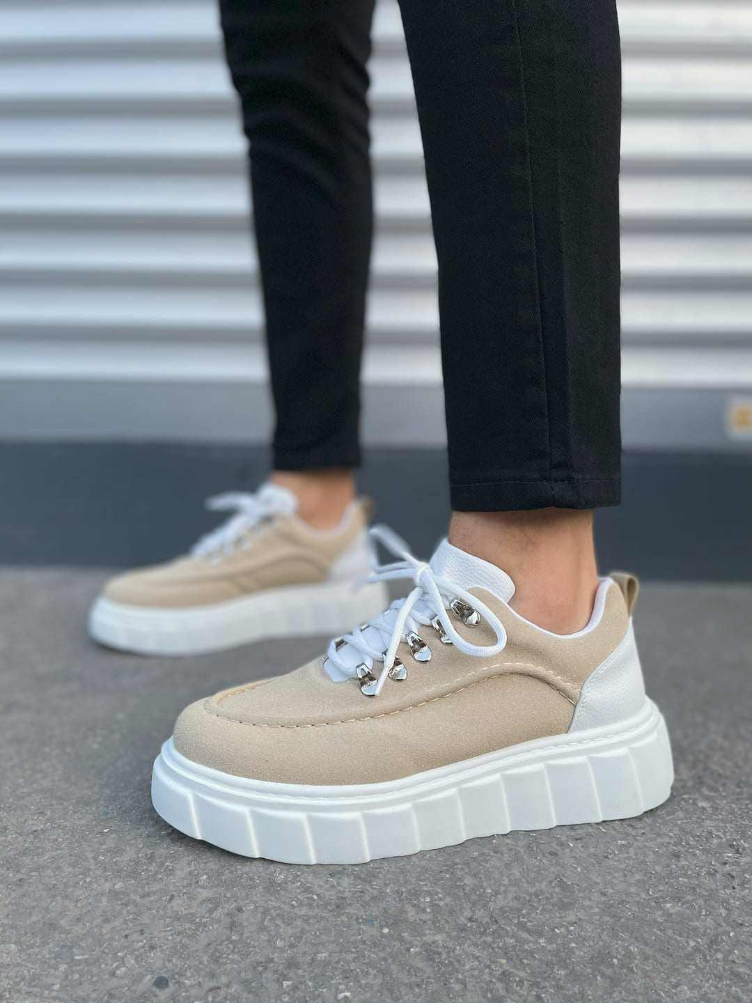 JY010 Cloud Bağcıklı Süet Erkek Günlük Sneaker Ayakkabı SBT - Krem/Beyaz - Görsel 2