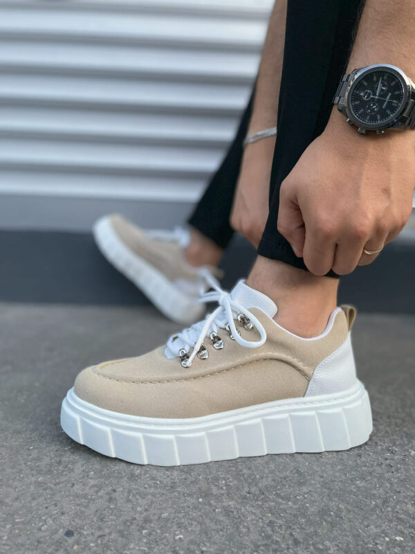 JY010 Cloud Bağcıklı Süet Erkek Günlük Sneaker Ayakkabı SBT - Krem/Beyaz - Görsel 3