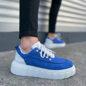 JY010 Cloud Bağcıklı Süet Erkek Günlük Sneaker Ayakkabı SBT - Mavi/Beyaz
