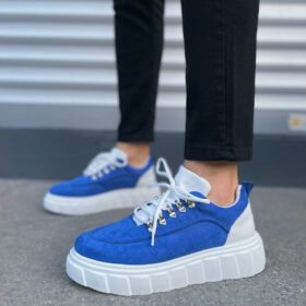 JY010 Cloud Bağcıklı Süet Erkek Günlük Sneaker Ayakkabı SBT - Mavi/Beyaz