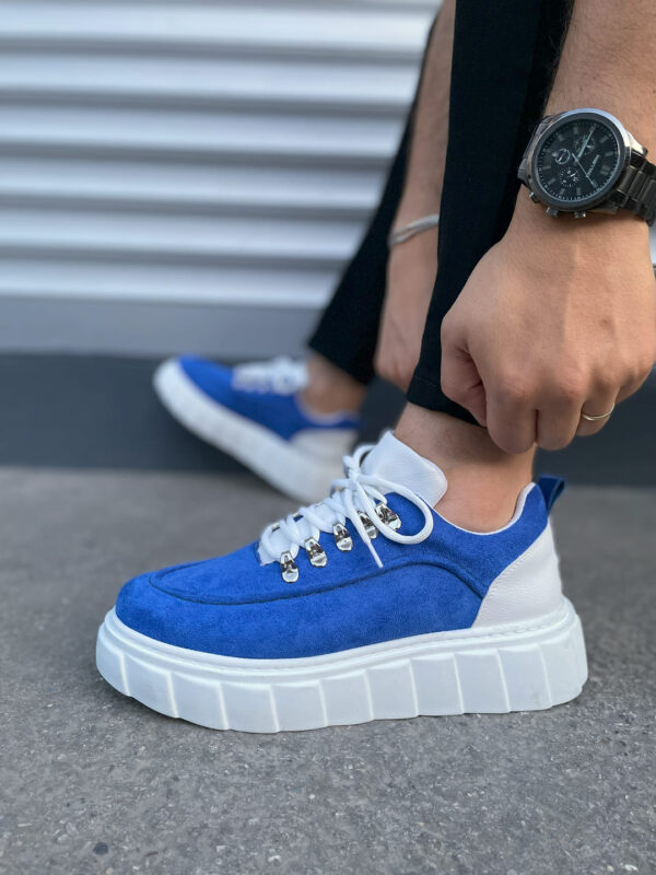 JY010 Cloud Bağcıklı Süet Erkek Günlük Sneaker Ayakkabı SBT - Mavi/Beyaz - Görsel 3