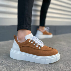 JY010 Cloud Bağcıklı Süet Erkek Günlük Sneaker Ayakkabı SBT - Taba/Beyaz