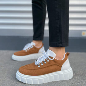 JY010 Cloud Bağcıklı Süet Erkek Günlük Sneaker Ayakkabı SBT - Taba/Beyaz