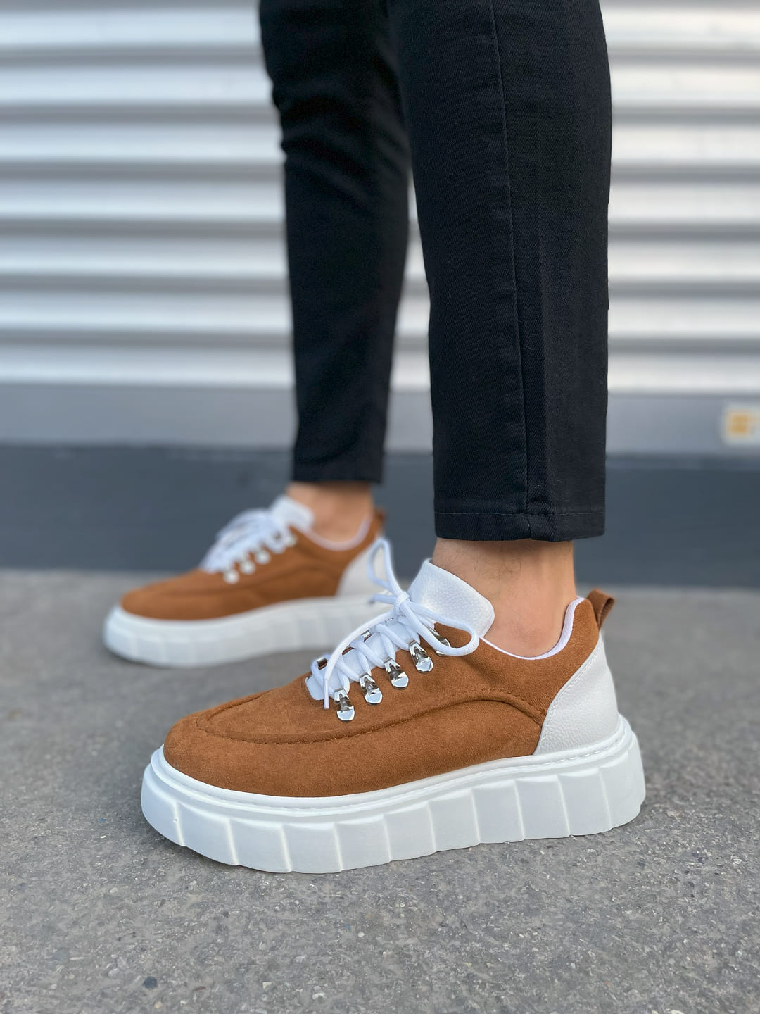 JY010 Cloud Bağcıklı Süet Erkek Günlük Sneaker Ayakkabı SBT - Taba/Beyaz - Görsel 2