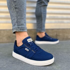 JY0118 REX Bağcıklı Keten Kumaş Erkek Günlük Sneaker Ayakkabı KBT - Lacivert