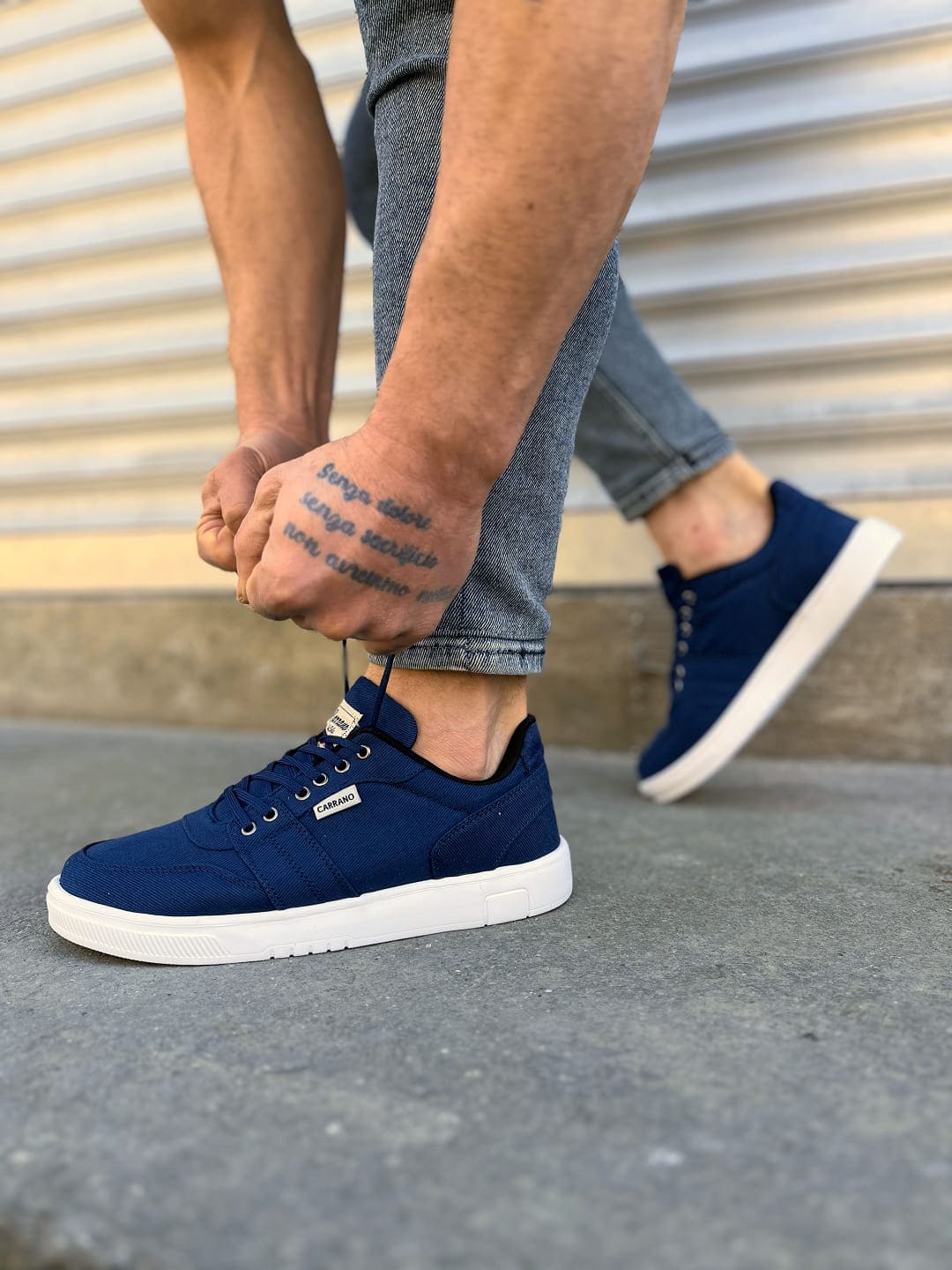 JY0118 REX Bağcıklı Keten Kumaş Erkek Günlük Sneaker Ayakkabı KBT - Lacivert - Görsel 2