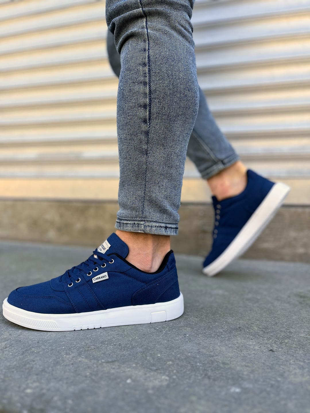 JY0118 REX Bağcıklı Keten Kumaş Erkek Günlük Sneaker Ayakkabı KBT - Lacivert - Görsel 3