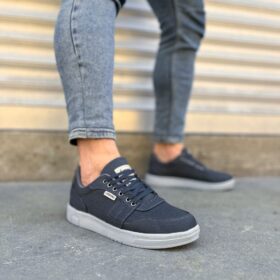 JY0118 REX Bağcıklı Keten Kumaş Erkek Günlük Sneaker Ayakkabı KGT - Füme