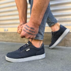 JY0118 REX Bağcıklı Keten Kumaş Erkek Günlük Sneaker Ayakkabı KGT - Füme
