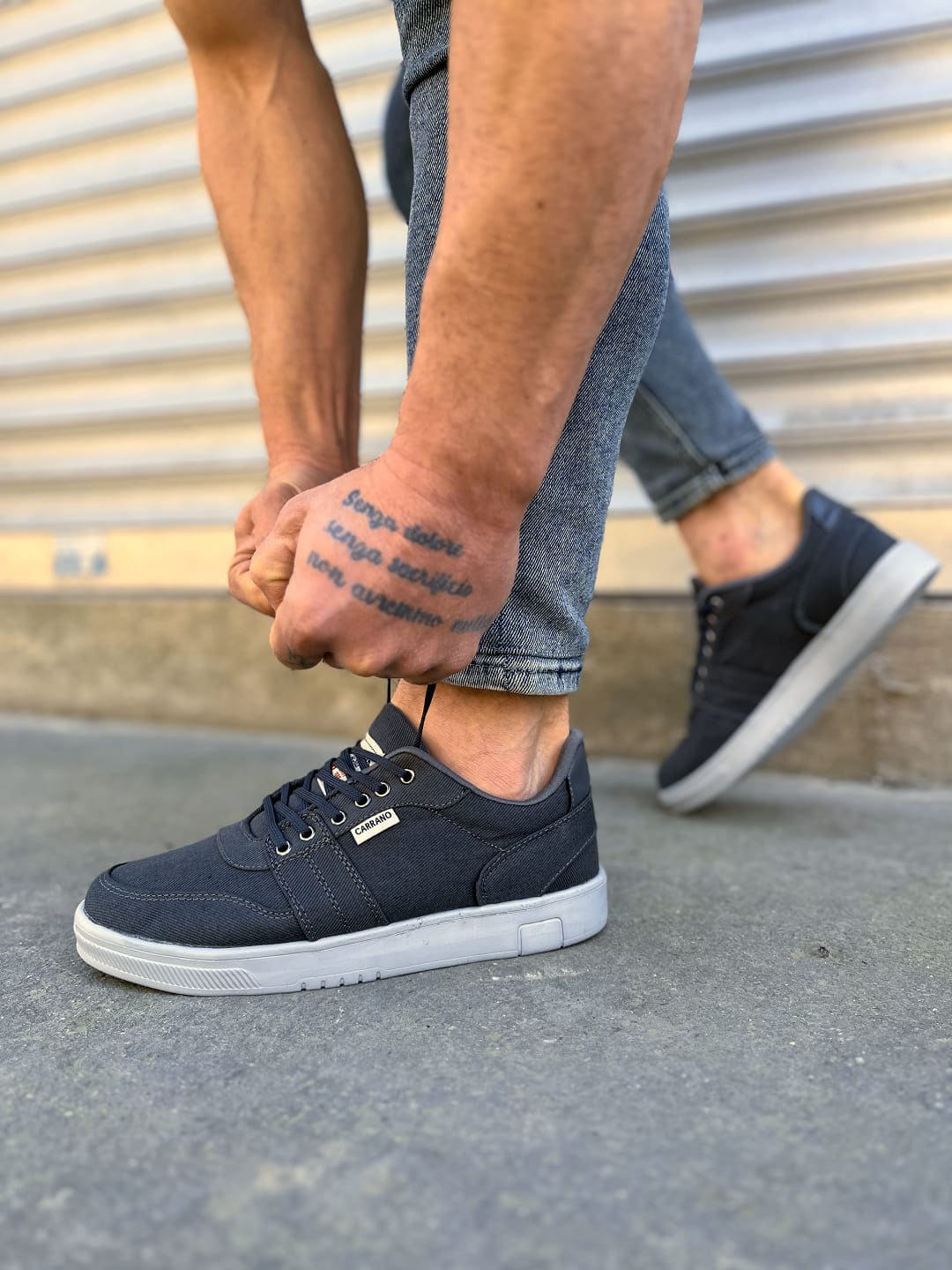 JY0118 REX Bağcıklı Keten Kumaş Erkek Günlük Sneaker Ayakkabı KGT - Füme - Görsel 2