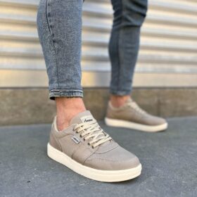 JY0118 REX Bağcıklı Keten Kumaş Erkek Günlük Sneaker Ayakkabı KKT - Bej