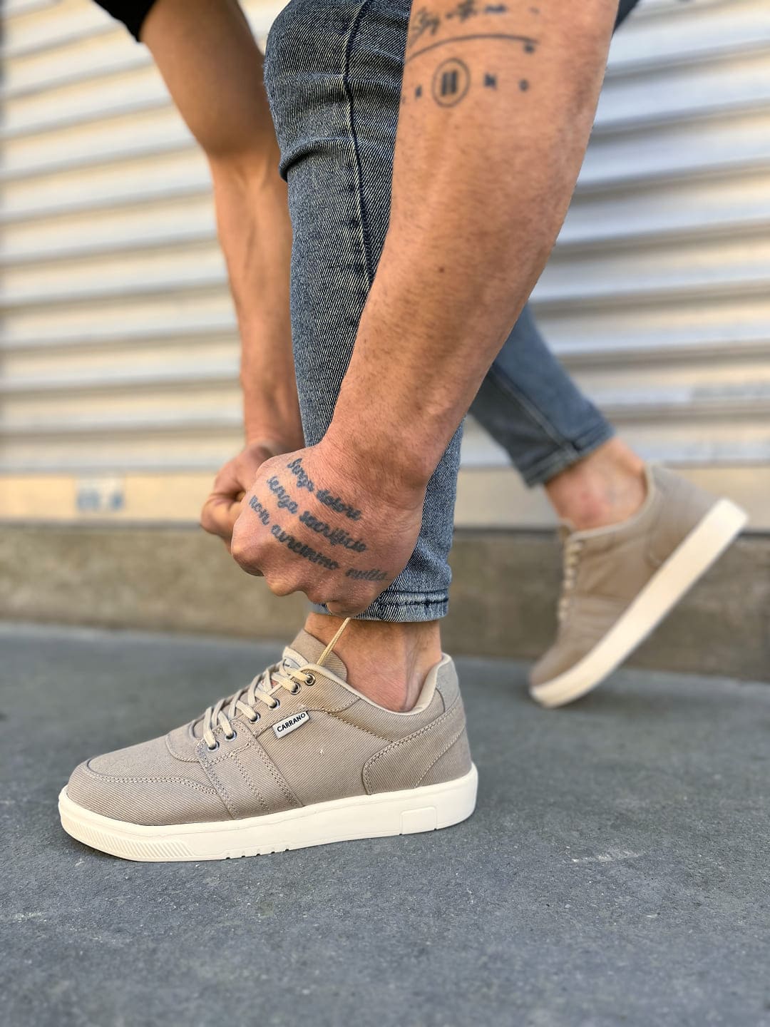 JY0118 REX Bağcıklı Keten Kumaş Erkek Günlük Sneaker Ayakkabı KKT - Bej - Görsel 2