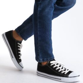 JY0422 Luke Bağcıklı Keten Kumaş Erkek Günlük Sneaker Ayakkabı KBT - Siyah