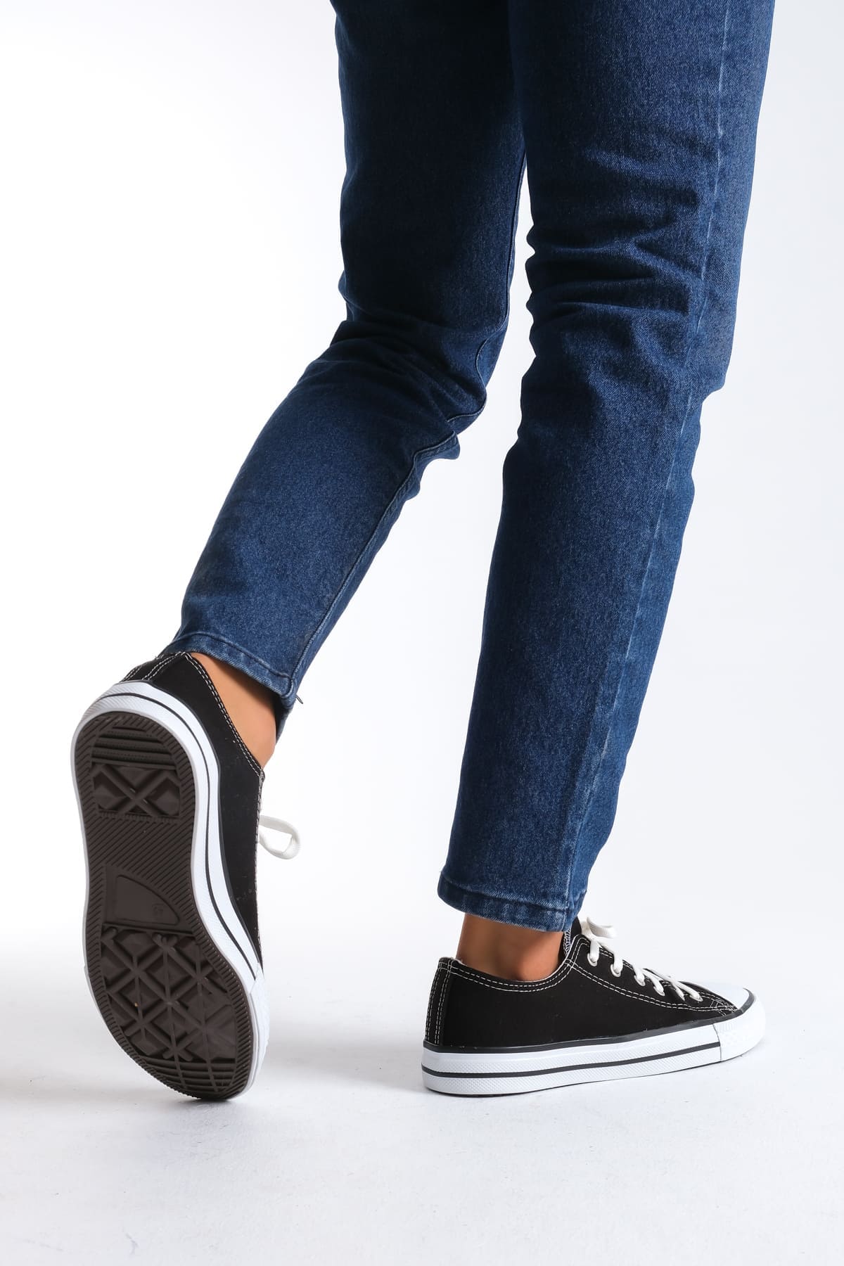 JY0422 Luke Bağcıklı Keten Kumaş Erkek Günlük Sneaker Ayakkabı KBT - Siyah - Görsel 3
