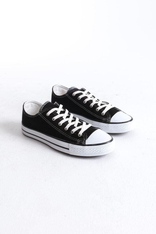 JY0422 Luke Bağcıklı Keten Kumaş Erkek Günlük Sneaker Ayakkabı KBT - Siyah - Görsel 4