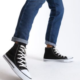 JY0423 AXE Bağcıklı Keten Kumaş Erkek Günlük Sneaker Ayakkabı KBT - Siyah